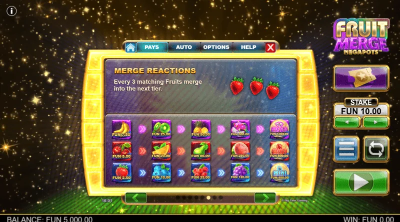 Fruit Merge Megapots - cónascadh torthaí in Hold and Spin